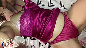 french slut in satin eats ass and sucks cock