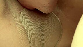 Maddy gets fucked in her seamless tan pantyhose and gets feet cummed on