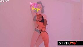Strippov hot brunette performs the sexiest striptease and lapdance with a happy ending