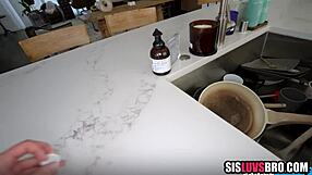 Step sister taking care of step bros boner with blowjob