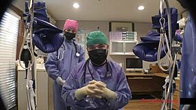 The procedure with jewel in latex gloves