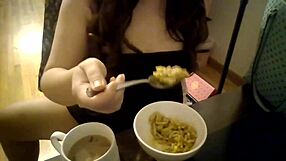 Asian Fetish Student Eats Food Ignoring Your Cock Jerking