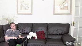 Oldnanny blonde granny blows and fucks young stud