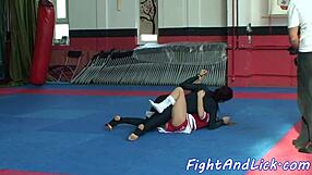 Lesbian Babes Wrestle In Costumes And Lingerie