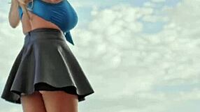 outdoor mature woman plays with toy by the pool