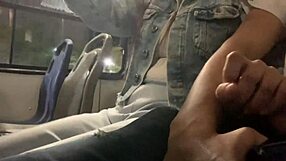 I show my cock on the public bus and she touches it