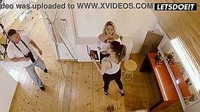 lesbian photoshoot turns handsy with blonde and brunette