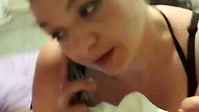 talking on the phone with her boyfriend while sucking another mans cock