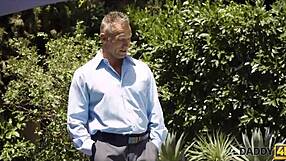 skinny nympho licks old man by pool