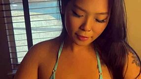Sexy asian girl giving handjob and blowjob huge cumshot