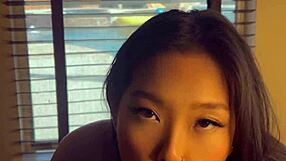 Sexy asian girl giving handjob and blowjob huge cumshot