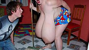 Ai generated busty aunties cleaning floors topless
