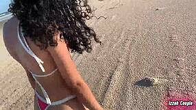 stepmom bends over sofa and stepson helps from behind