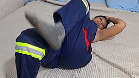 Coworker rests in boss room and fingers herself