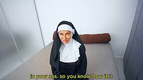 Naughty nun caught with vibrator during hard session ending in facial