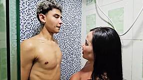 Latina Stepmom Stimulates Stepson Penis In Bath