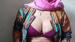 hijab shemale strokes her big cock slowly