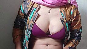hijab shemale strokes her big cock slowly