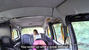 babe shows her ass in pink leggings in fake cab