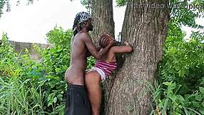 The forest girl bends over for outdoor sex