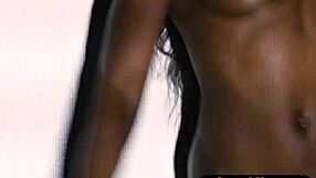 Slender petite ebony milf from centerfold poses with her petite frame naturally