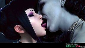 Juri han x lady dimitrescu lesbian kissing street fighter