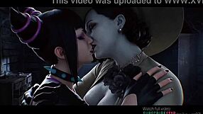 Juri han x lady dimitrescu lesbian kissing street fighter
