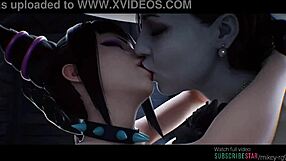 Juri han x lady dimitrescu lesbian kissing street fighter