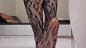 teasing in sheer fishnet bodysuit for worship