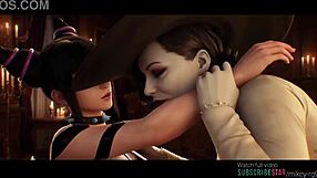 Juri han x lady dimitrescu lesbian kissing street fighter