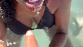 ebony sucks dick in hottub and trail