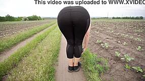 milf in tight leggings walks and teases vpl close up