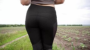 milf in tight leggings walks and teases vpl close up
