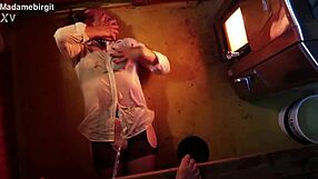 birgit gets pissed in the sauna while flashing her wet pussy