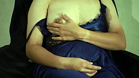 girl in sexy satin lingerie touches herself